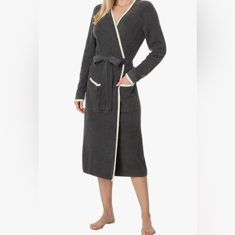 Barefoot Dreams Cozychic Ultra Lite Contrast Robe, dark gray